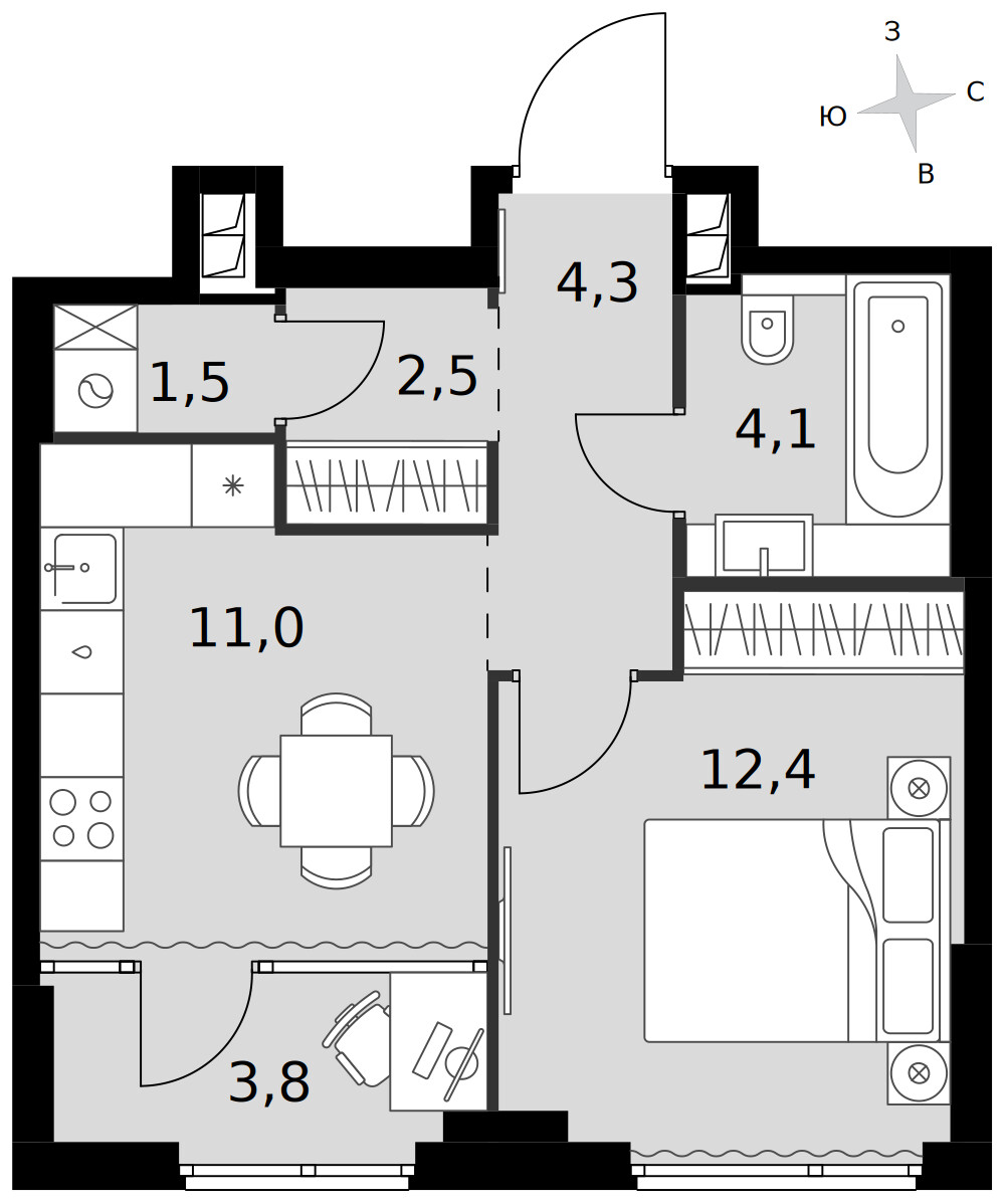 Sydney City — 1-комнатная · 39,6 м²
