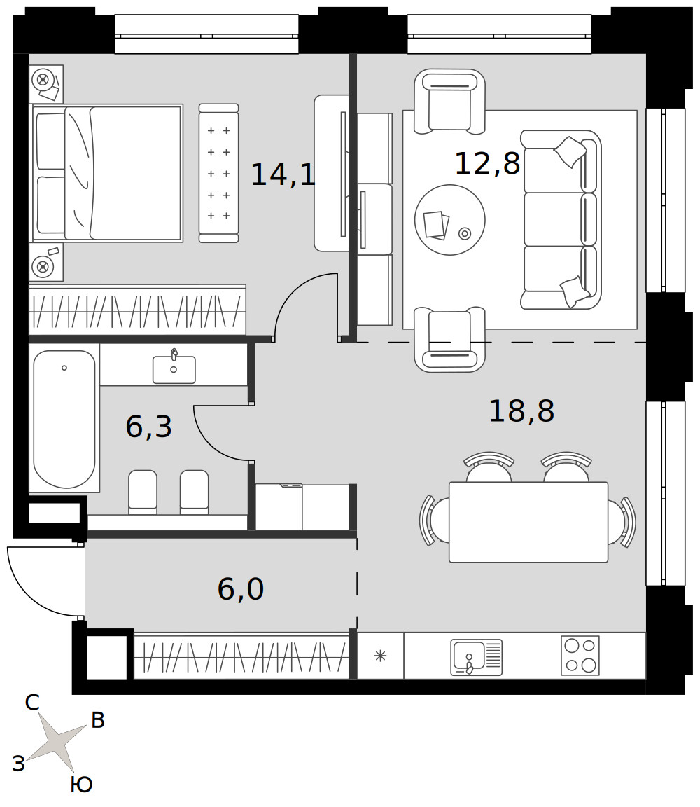 Сидней Прайм — 2-комнатная · 58,0 м²