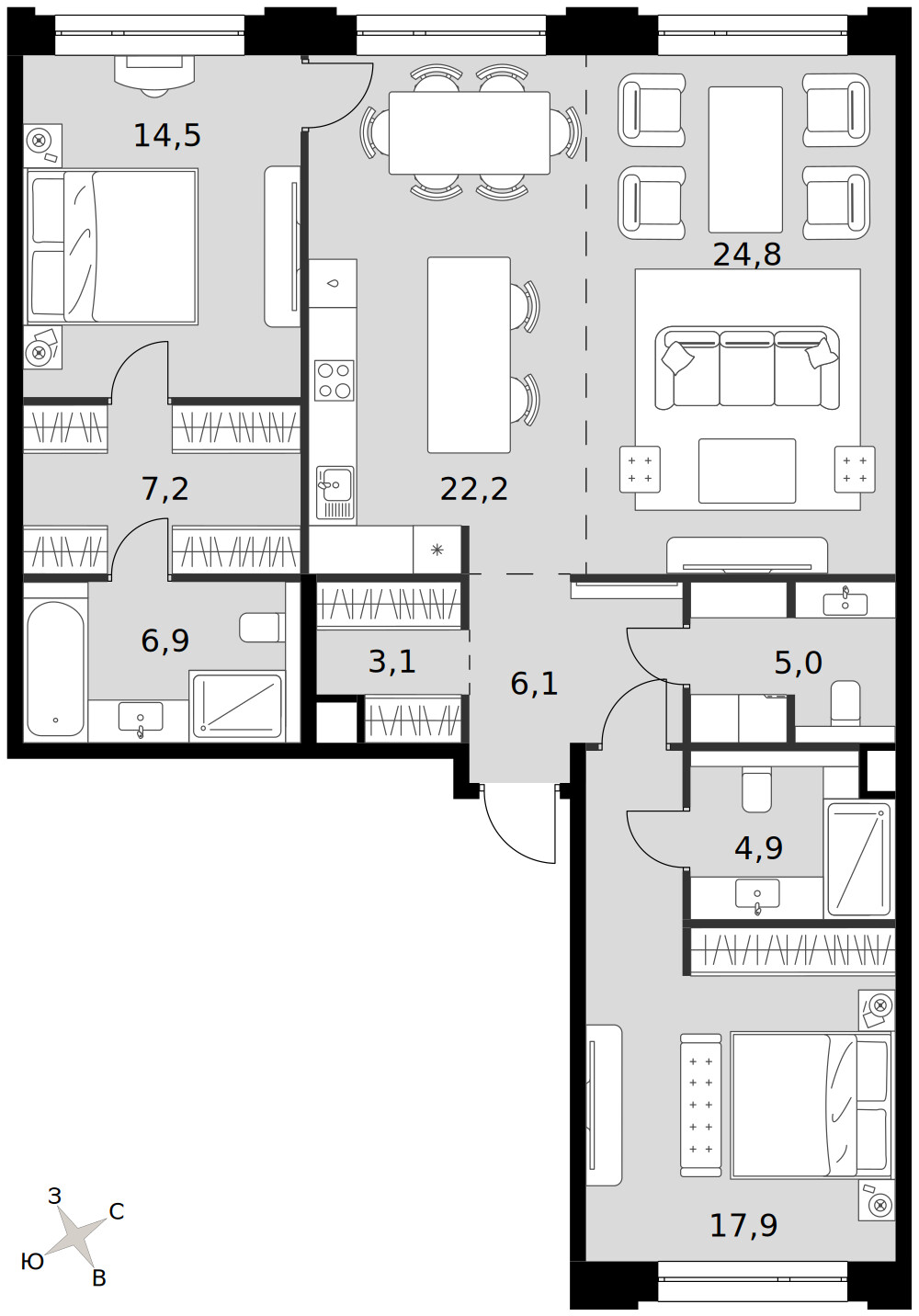 Сидней Прайм — 3-комнатная · 112,6 м²