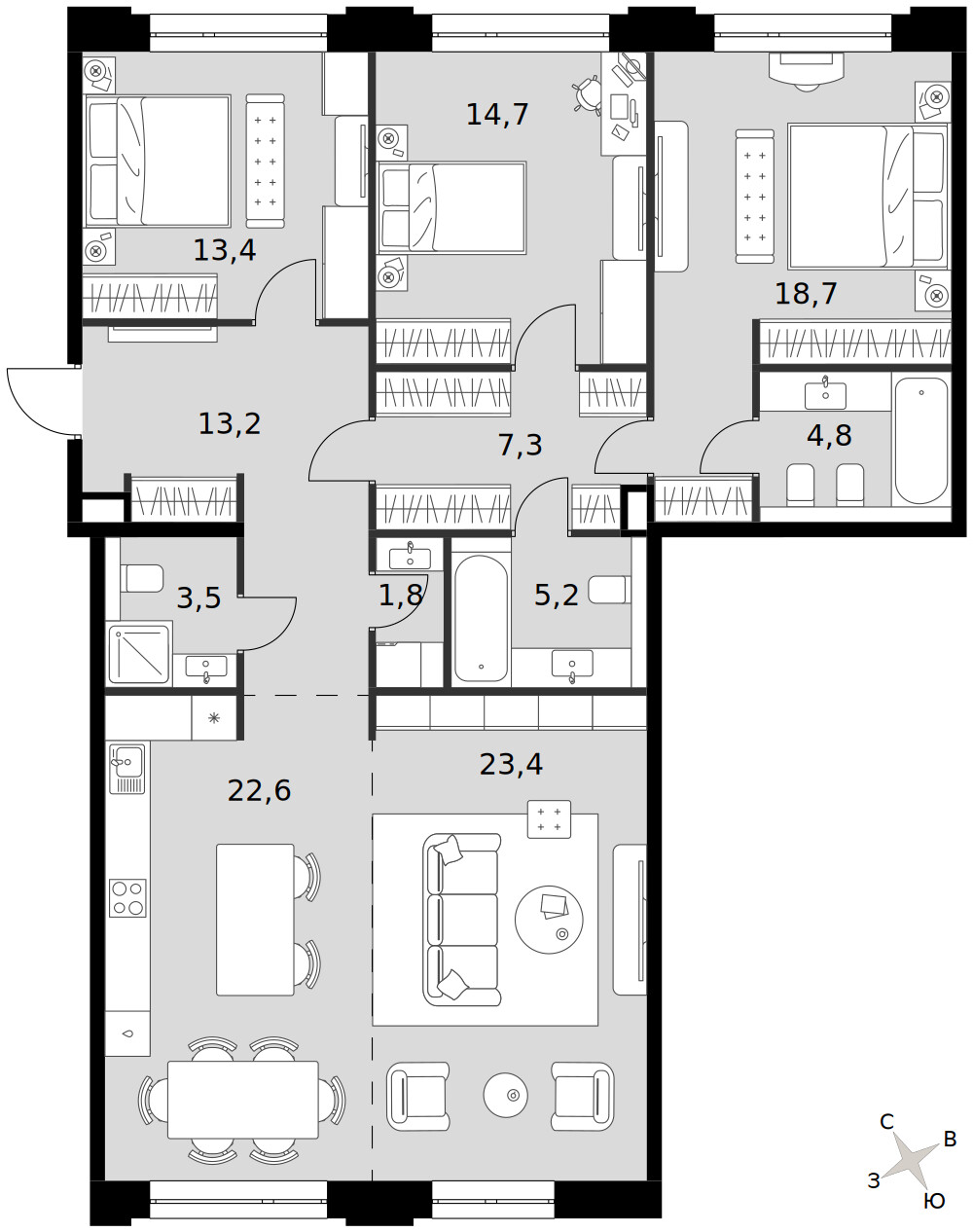 Сидней Прайм — 3-комнатная · 128,6 м²