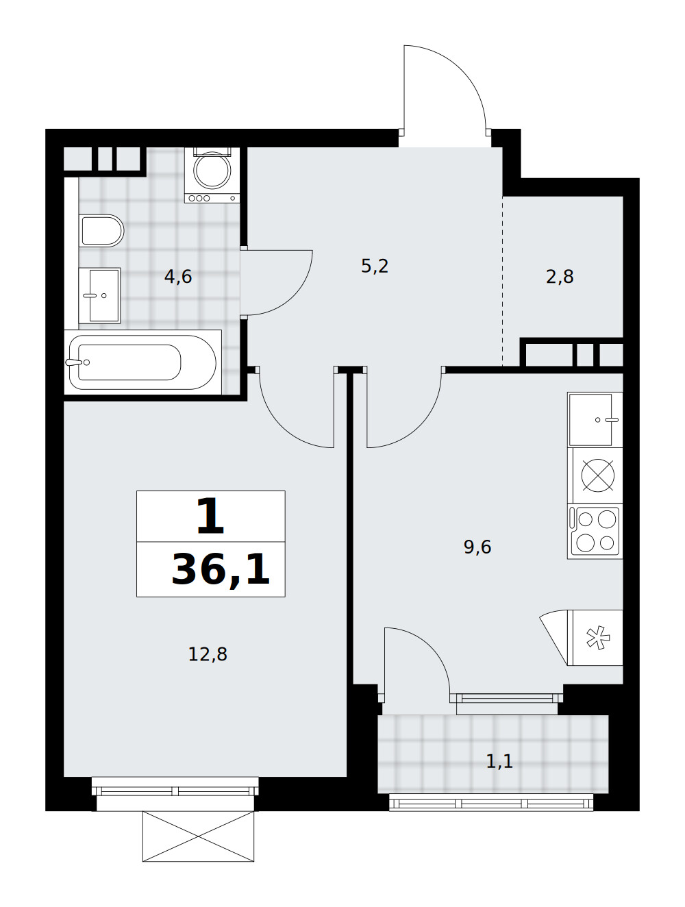 Южные сады — 1-комнатная · 36,1 м²