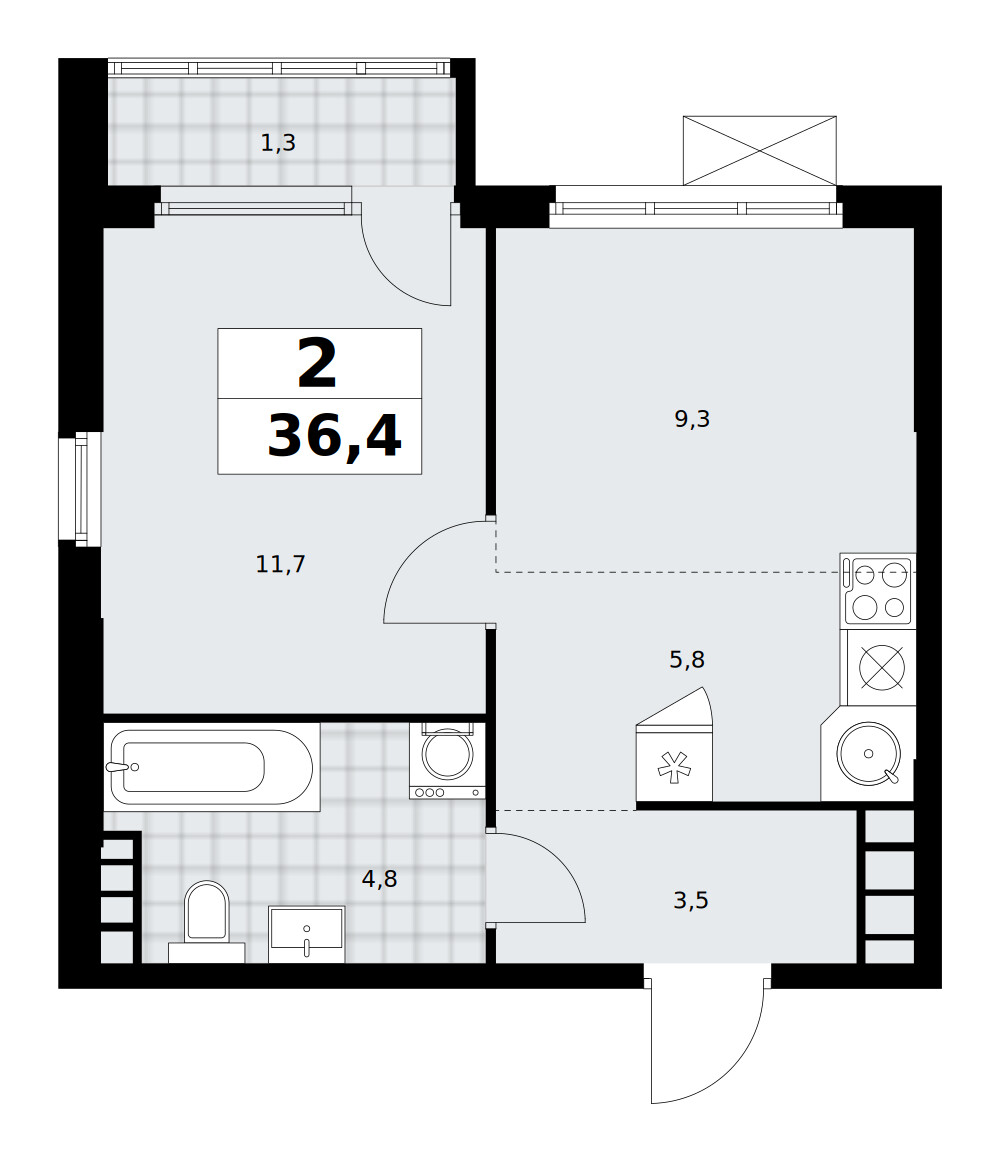 Южные сады — Евродвушка · 36,4 м²