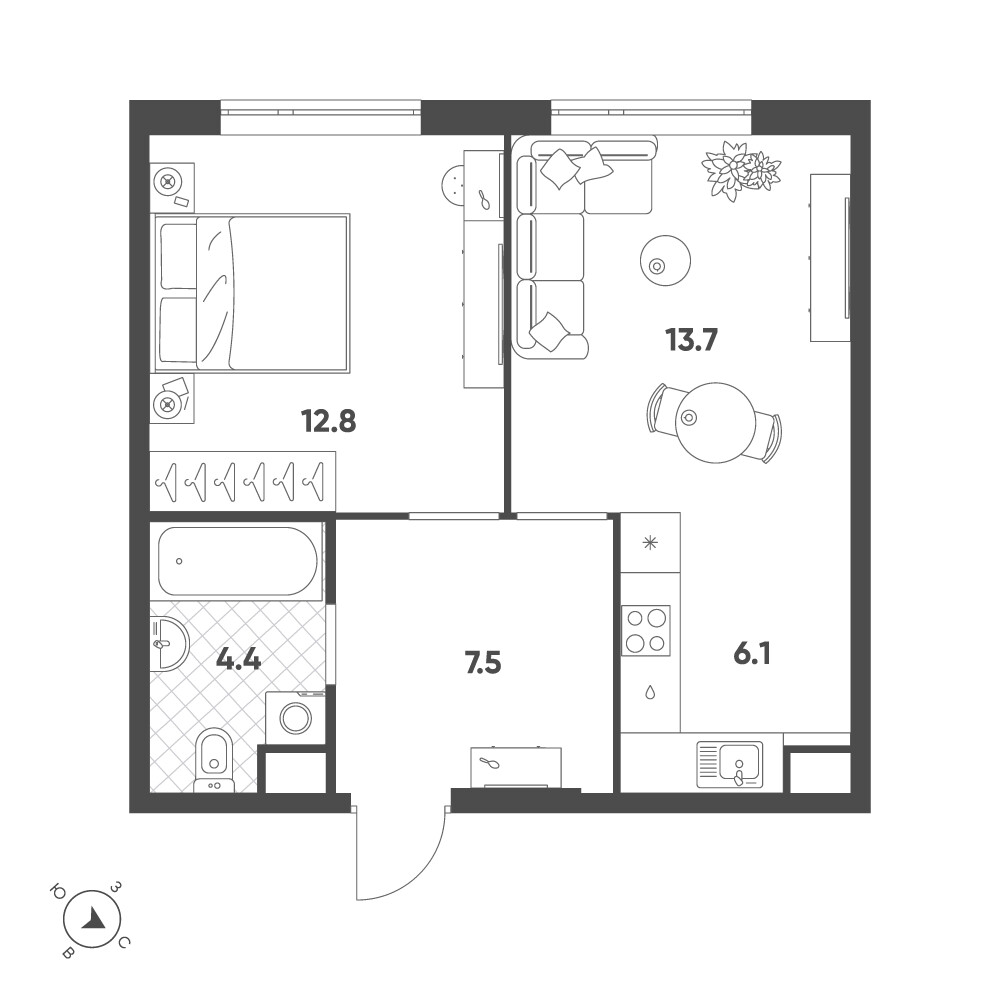 Voxhall — 2-комнатная · 44,7 м²