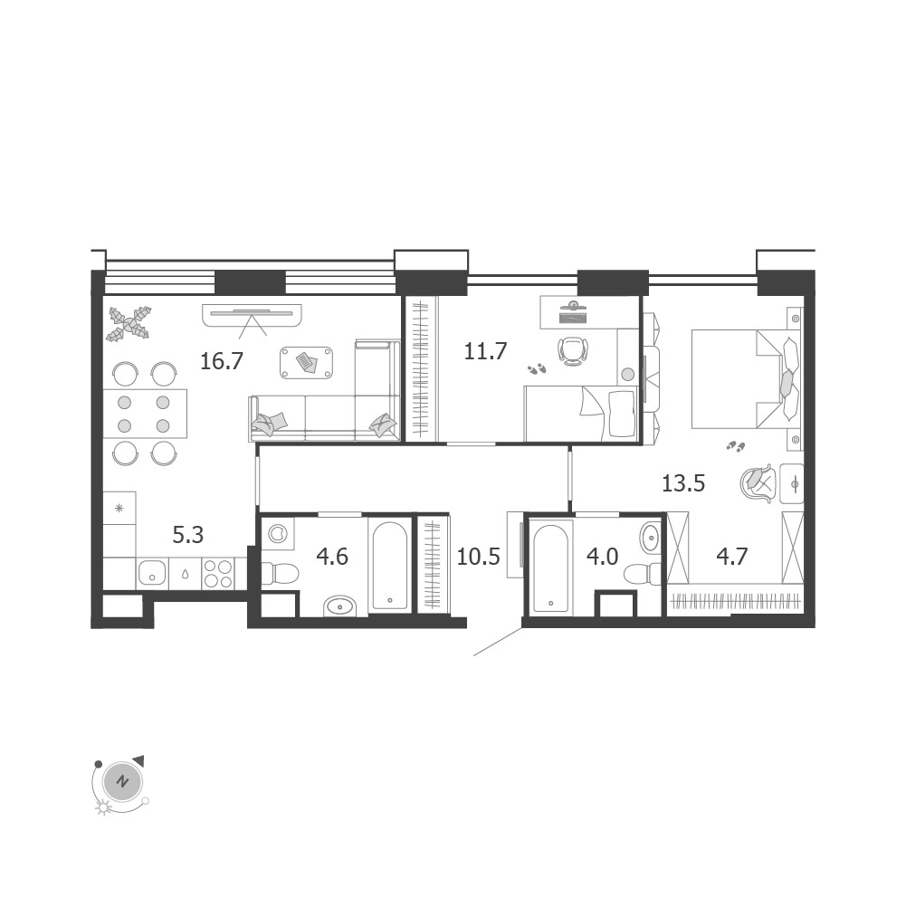 Voxhall — 3-комнатная · 71,0 м²