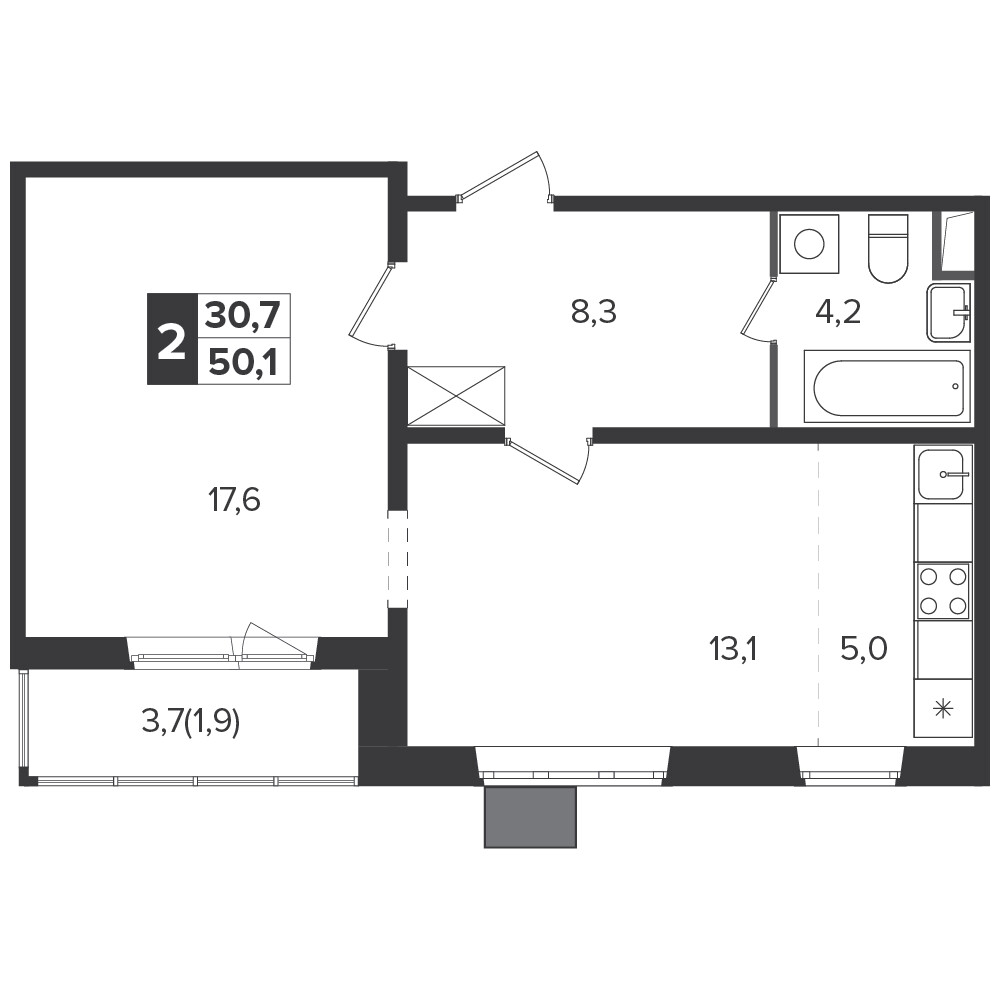 Южная Битца — 2-комнатная · 49,5 м²